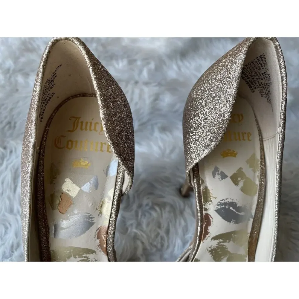 Juicy Couture Women's Glitter Heels‎ Size 7 Champagne Gold